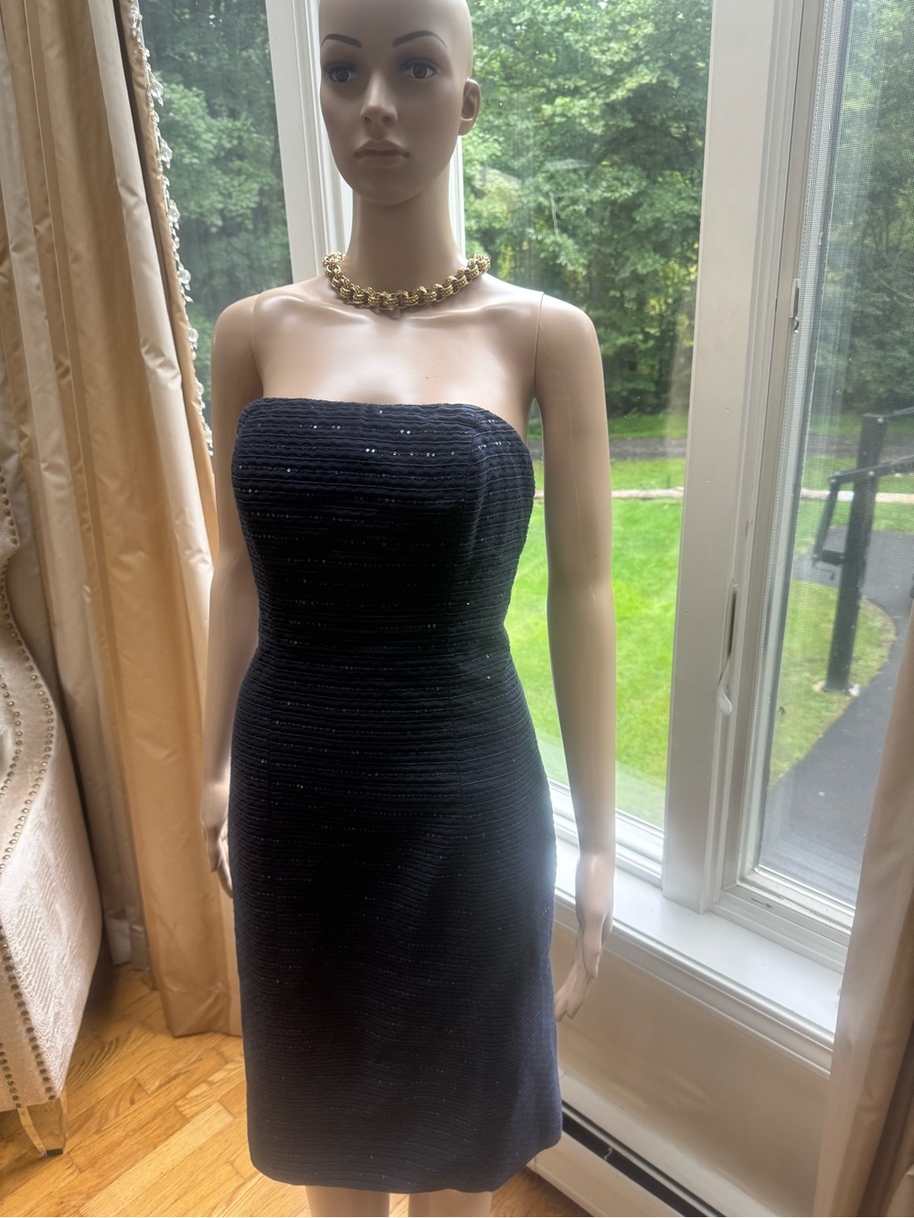 Theia Strapless Navy Cocktail Dress - Classic Evening Style